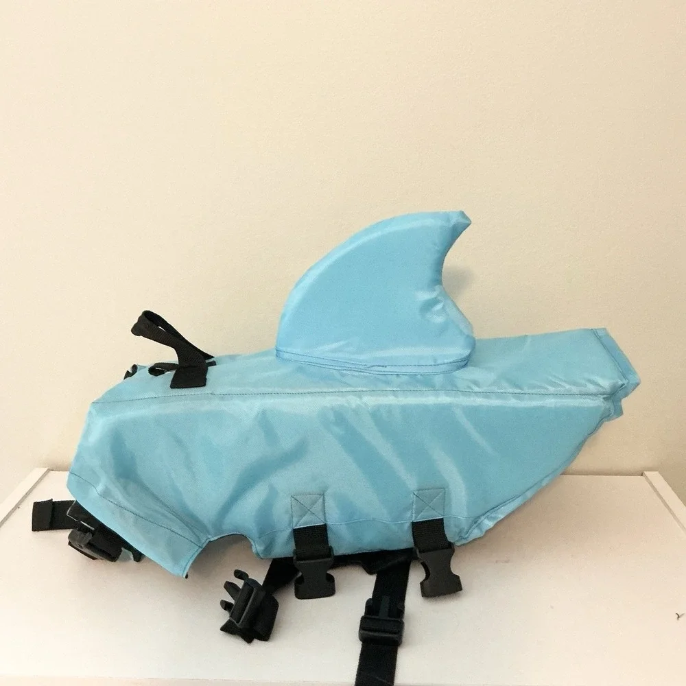 Dog Puppy Blue Shark Life Preserver‎ Jacket Size Large Blue Safety Handle